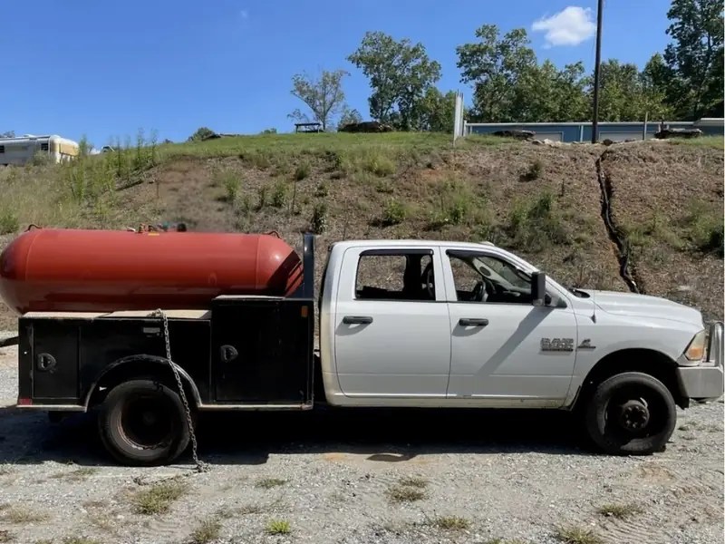 Propane tank transported on a service truck